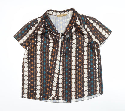 Pala D'Oro Women's Multicoloured Geometric Bow Tie Blouse Size 14