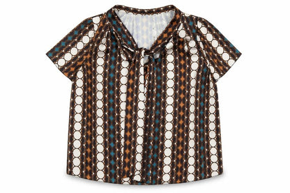 Pala D'Oro Women's Multicoloured Geometric Bow Tie Blouse Size 14