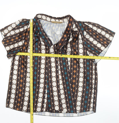 Pala D'Oro Women's Multicoloured Geometric Bow Tie Blouse Size 14
