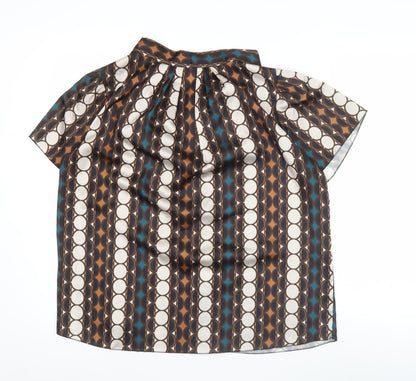 Pala D'Oro Women's Multicoloured Geometric Bow Tie Blouse Size 14