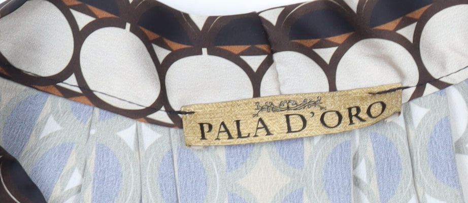 Pala D'Oro Women's Multicoloured Geometric Bow Tie Blouse Size 14