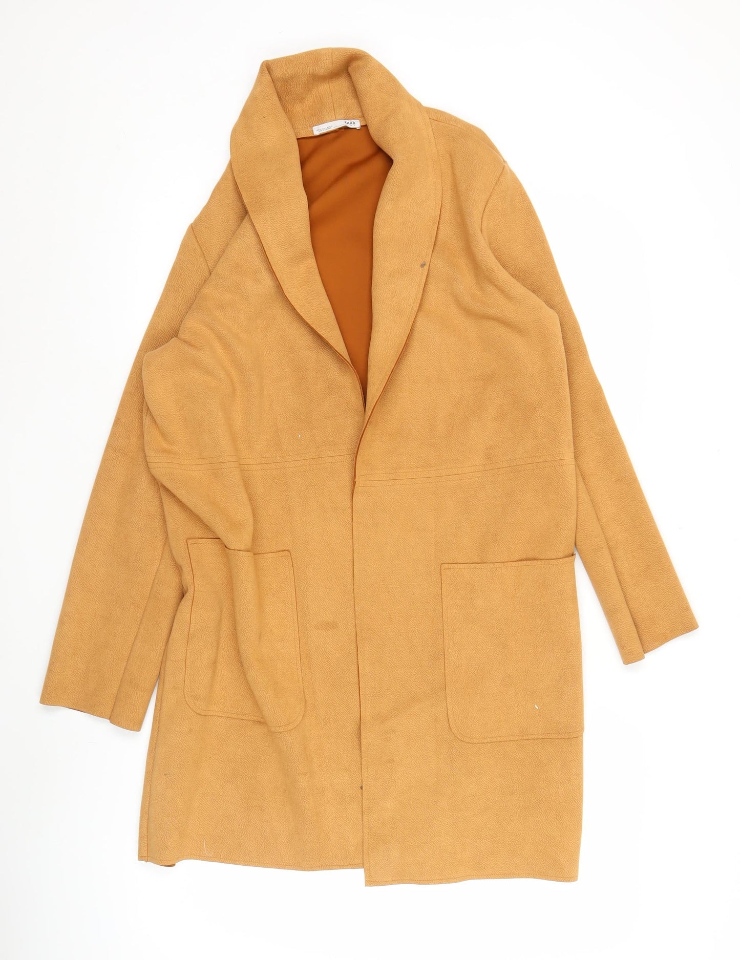 Zara Women Beige Longline Coatigan Size S Open Front Classic Style