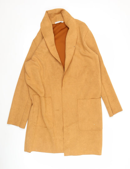 Zara Women Beige Longline Coatigan Size S Open Front Classic Style