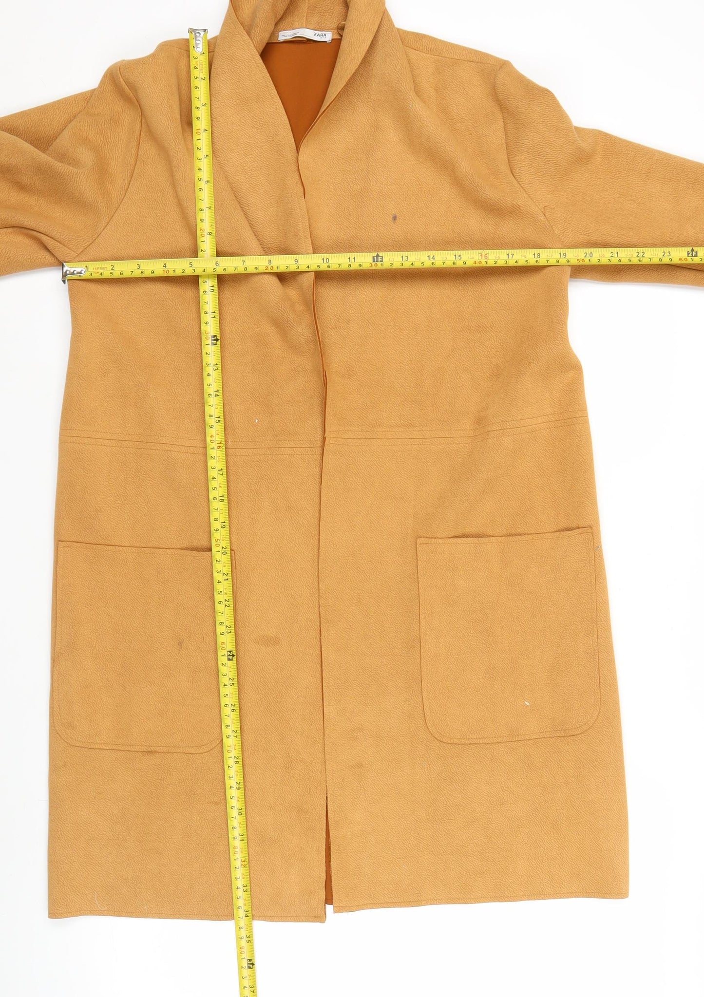 Zara Women Beige Longline Coatigan Size S Open Front Classic Style