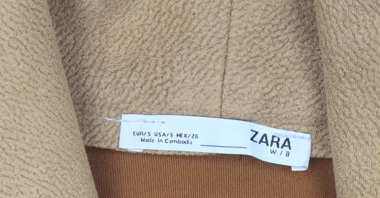 Zara Women Beige Longline Coatigan Size S Open Front Classic Style