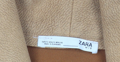 Zara Women Beige Longline Coatigan Size S Open Front Classic Style