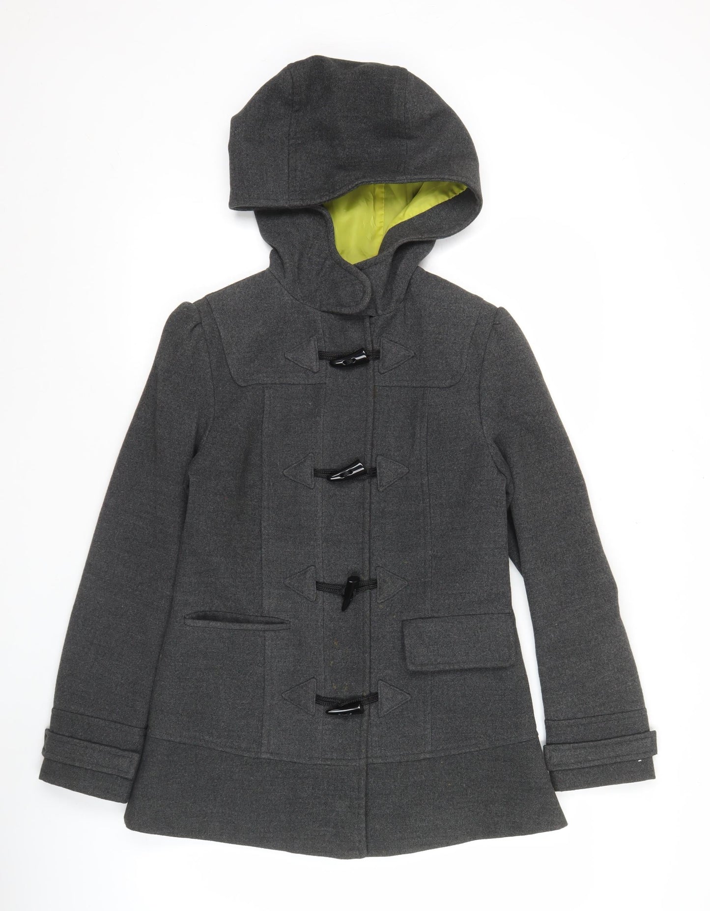 Savida Womens Grey Duffle Coat Size 8 Hooded Toggle Winter Jacket