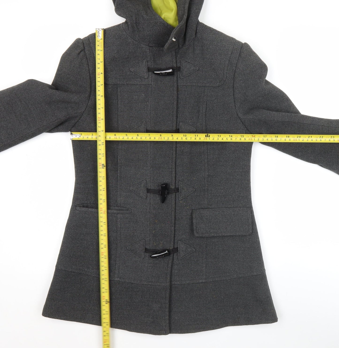 Savida Womens Grey Duffle Coat Size 8 Hooded Toggle Winter Jacket
