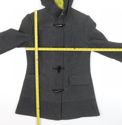 Savida Womens Grey Duffle Coat Size 8 Hooded Toggle Winter Jacket