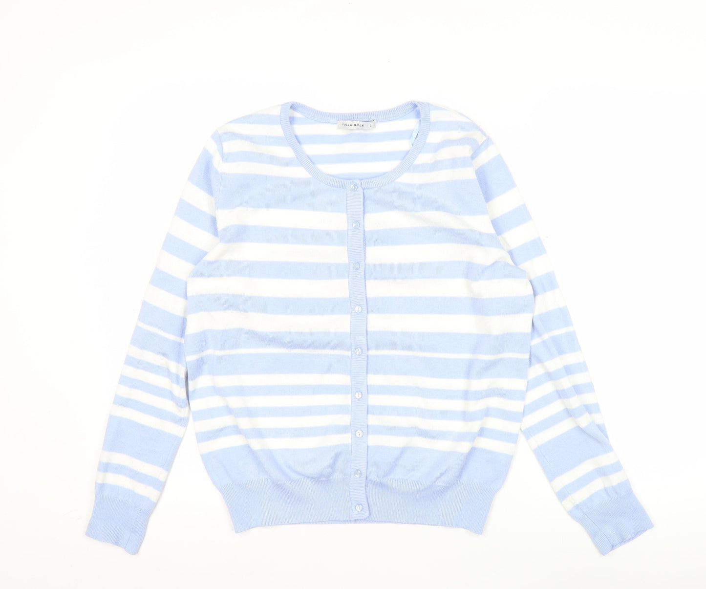 FULLCIRCLE Women Blue Striped Cardigan L Lightweight Knit