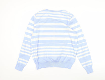 FULLCIRCLE Women Blue Striped Cardigan L Lightweight Knit
