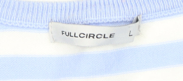 FULLCIRCLE Women Blue Striped Cardigan L Lightweight Knit