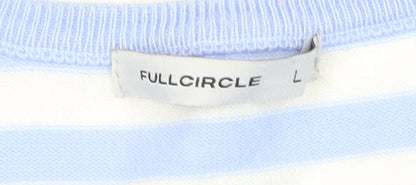 FULLCIRCLE Women Blue Striped Cardigan L Lightweight Knit