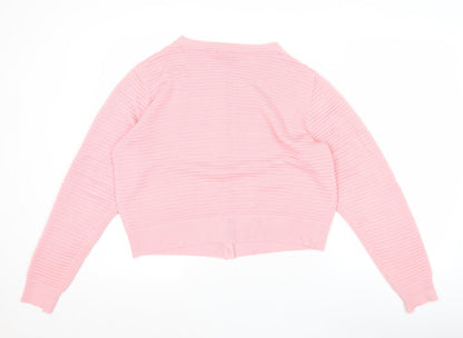 Mystify Womens Pink Knit Crew Neck Long Sleeve Cardigan XL