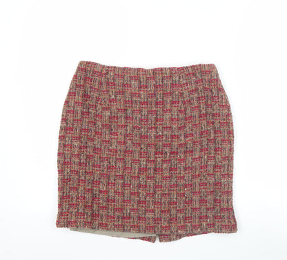 Nine to Five Womens Red Tweed Wool Short Straight Skirt Size 14
