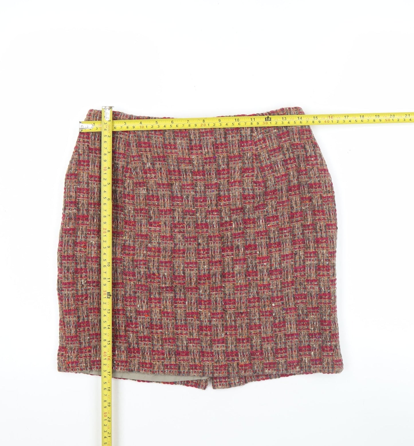 Nine to Five Womens Red Tweed Wool Short Straight Skirt Size 14