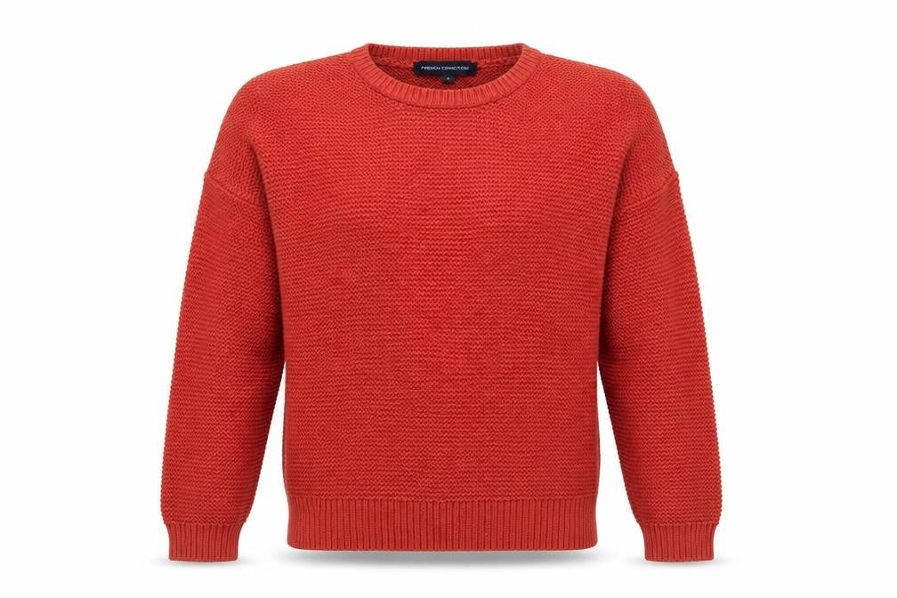 Front view of French Connection Men's Red Cotton Chunky Knit Jumper, size S