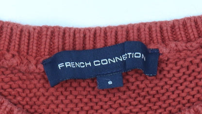 French Connection Men's Red Cotton Chunky Knit Jumper Size S