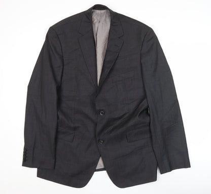 Hugo Boss Men's Grey Classic Fit Virgin Wool Two-Button Blazer 44R