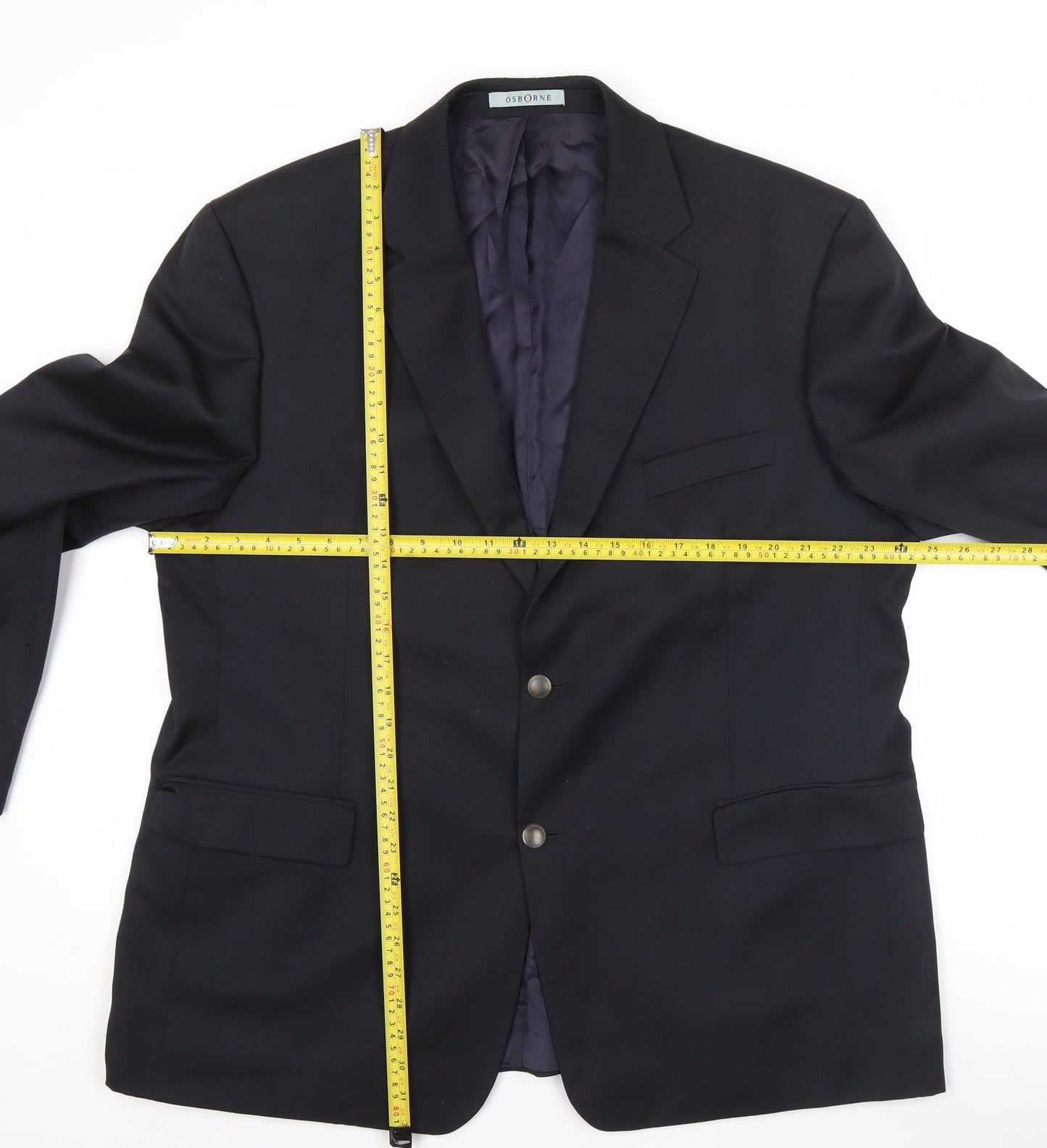 Osborne Men's Blue Wool 46R Classic Two-Button Blazer