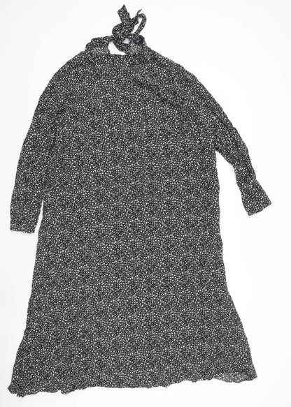 Marks and Spencer Women's Black Floral Viscose Wrap Midi Dress Size 12