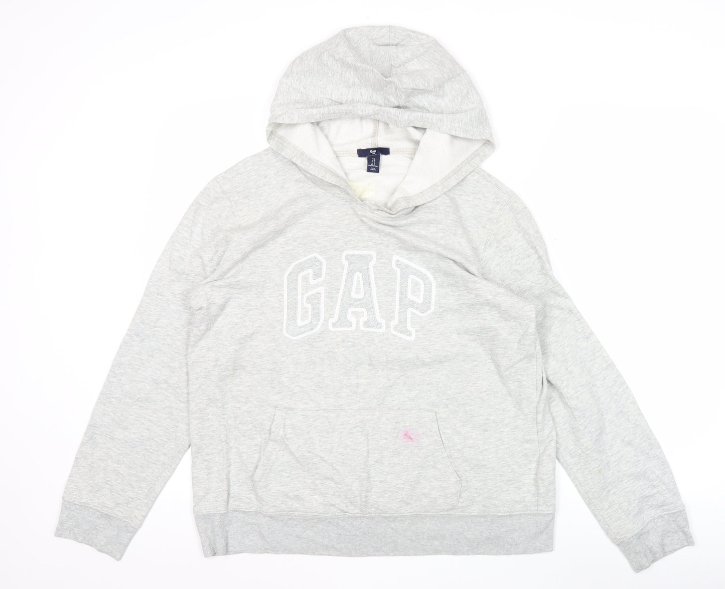GAP Women Light Grey Hoodie L Pullover Cotton Blend Logo Casual
