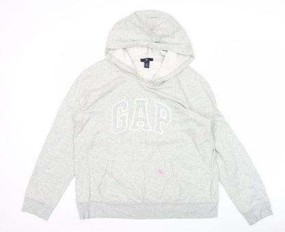 GAP Women Light Grey Hoodie L Pullover Cotton Blend Logo Casual
