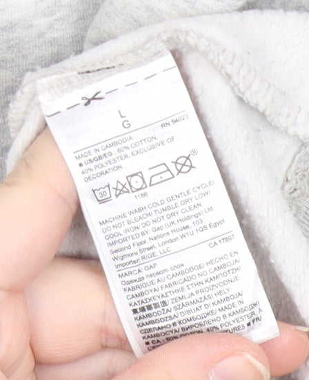 GAP Women Light Grey Hoodie L Pullover Cotton Blend Logo Casual