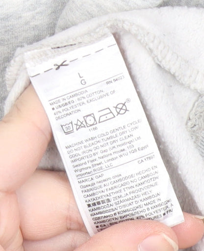 GAP Women Light Grey Hoodie L Pullover Cotton Blend Logo Casual