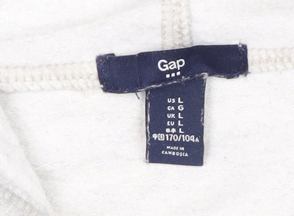 GAP Women Light Grey Hoodie L Pullover Cotton Blend Logo Casual
