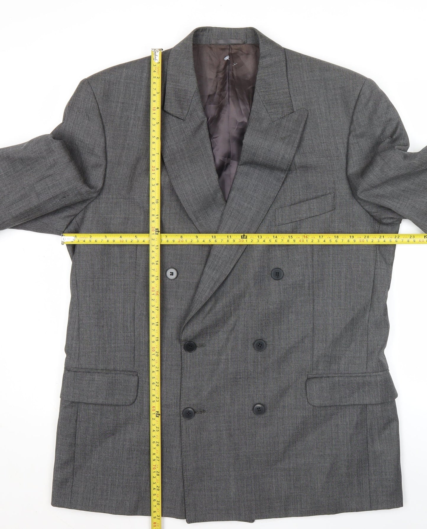 Jaeger Men's Grey Wool Double-Breasted Blazer 52R Peak Lapel Classic