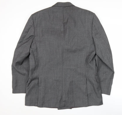 Jaeger Men's Grey Wool Double-Breasted Blazer 52R Peak Lapel Classic