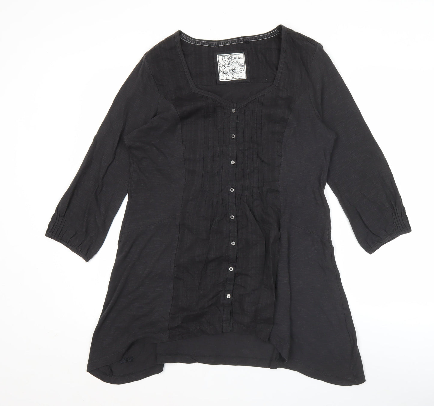 Fat Face Women’s Black Cotton 3/4 Sleeve Shirt Dress Size 14