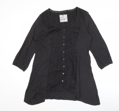 Fat Face Women’s Black Cotton 3/4 Sleeve Shirt Dress Size 14