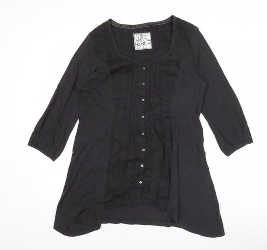 Fat Face Women’s Black Cotton 3/4 Sleeve Shirt Dress Size 14