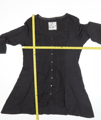 Fat Face Women’s Black Cotton 3/4 Sleeve Shirt Dress Size 14