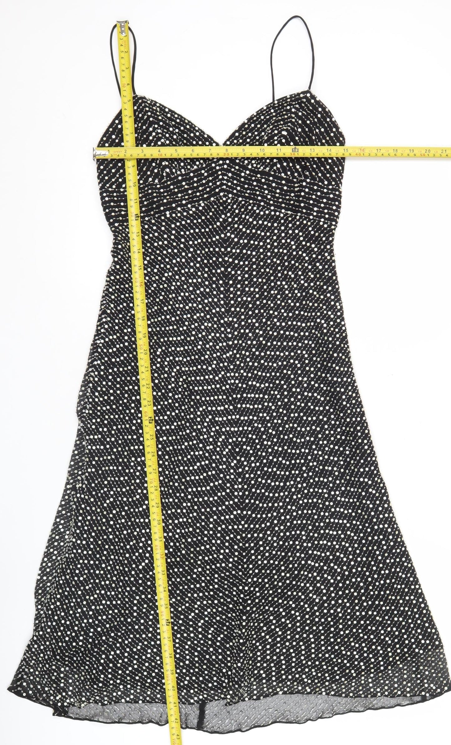 White House Black Market Women’s Black Polka Dot Silk Slip Dress Size 6