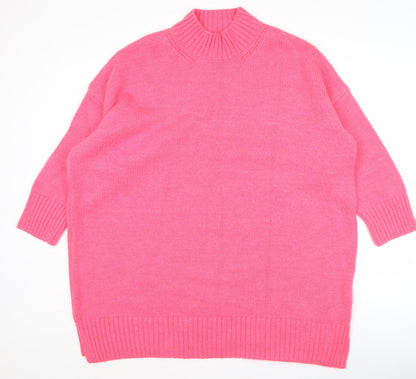 Next Women’s Pink Mock Neck Relaxed Knit Pullover Jumper XL
