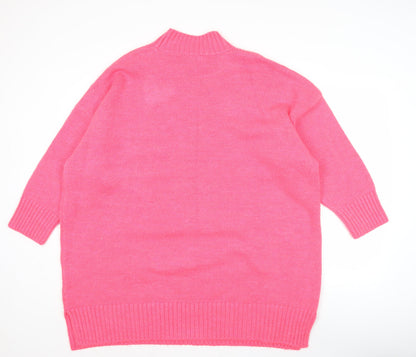 Next Women’s Pink Mock Neck Relaxed Knit Pullover Jumper XL