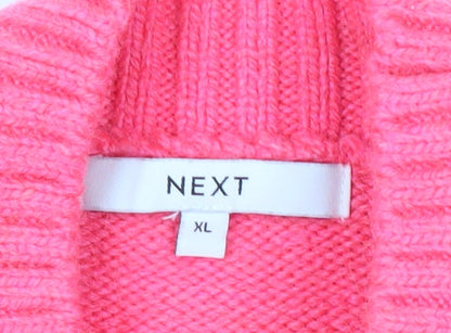 Next Women’s Pink Mock Neck Relaxed Knit Pullover Jumper XL