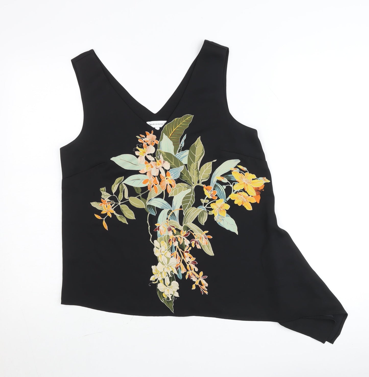 Warehouse Women's Black Floral V-Neck Sleeveless Camisole Top Size 10