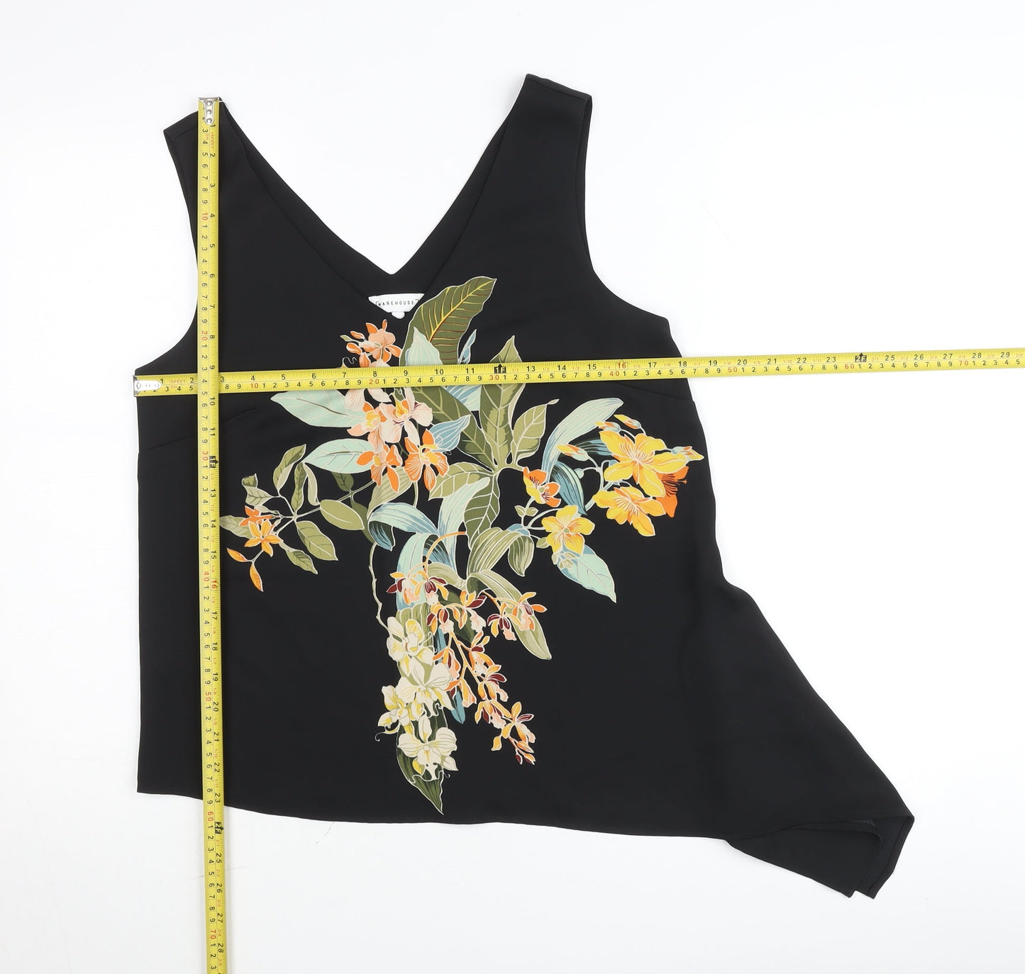 Warehouse Women's Black Floral V-Neck Sleeveless Camisole Top Size 10