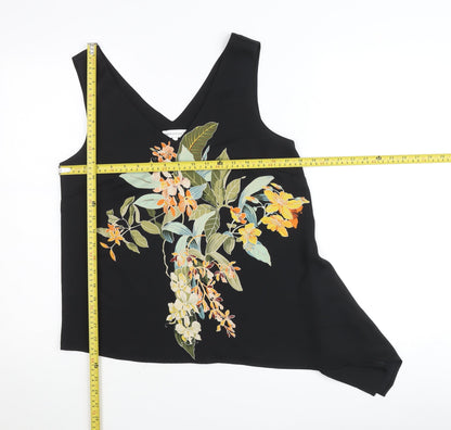 Warehouse Women's Black Floral V-Neck Sleeveless Camisole Top Size 10