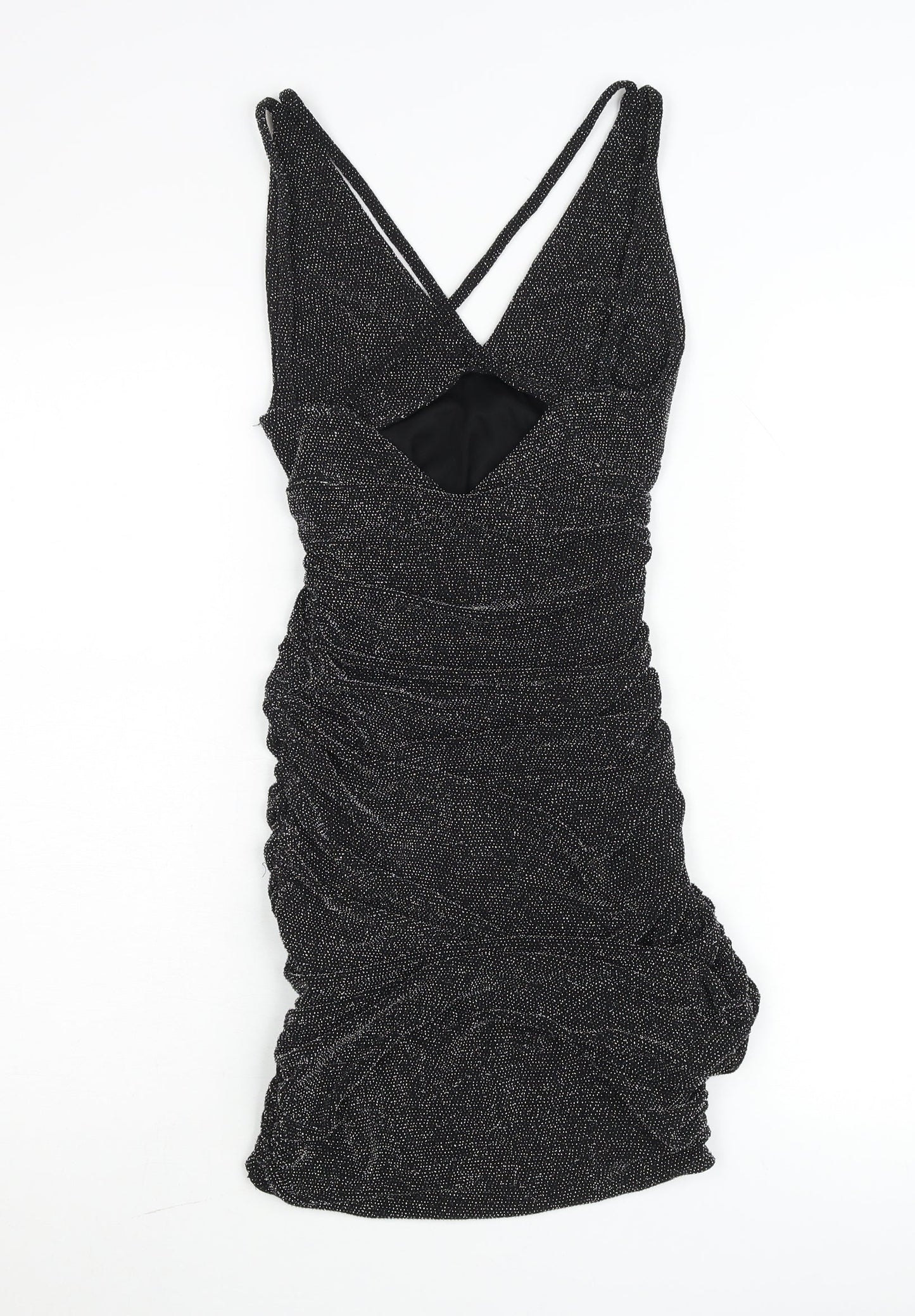 Edge Street Womens Black Glitter Bodycon Ruched Party Dress Size M
