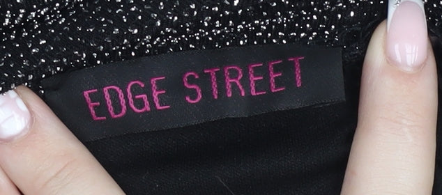 Edge Street Womens Black Glitter Bodycon Ruched Party Dress Size M
