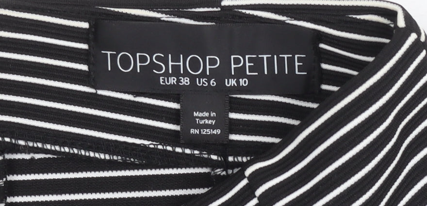 Topshop Petite Black White Striped A-Line Skirt Women’s UK 10