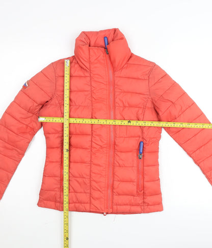 Superdry Girls Red Fuji Double Zip Puffer Jacket 2XS Slim Fit Lightweight