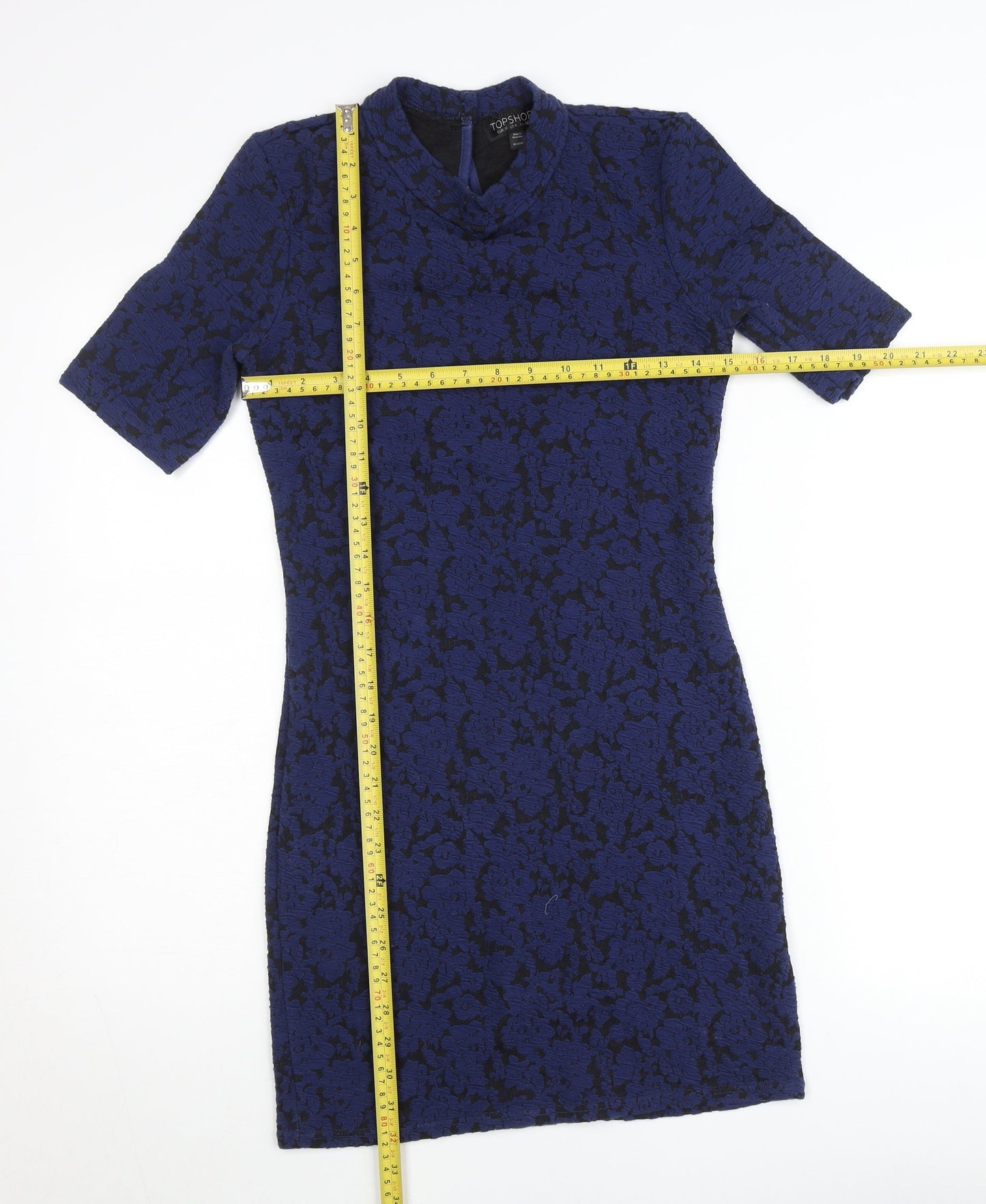 Topshop Women Blue Floral Jacquard Bodycon Mini Dress Size 10