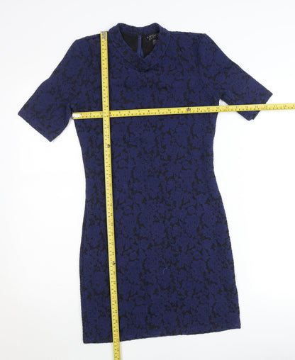 Topshop Women Blue Floral Jacquard Bodycon Mini Dress Size 10