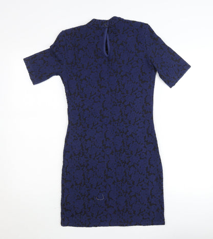 Topshop Women Blue Floral Jacquard Bodycon Mini Dress Size 10